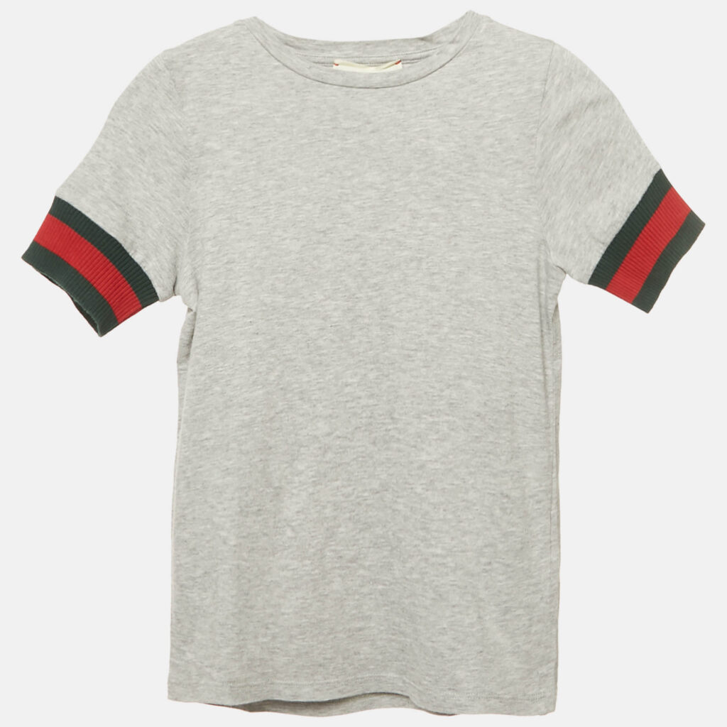 Gucci Kids Grey Web Sleeve Trim Jersey T-Shirt 5 Yrs