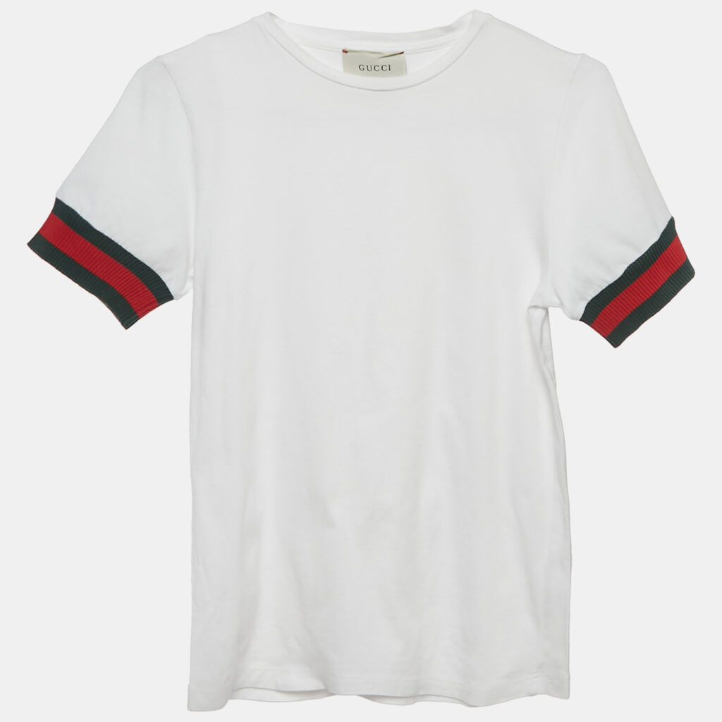 Gucci Kids White Web Trim Sleeve Jersey T-Shirt 10 Yrs