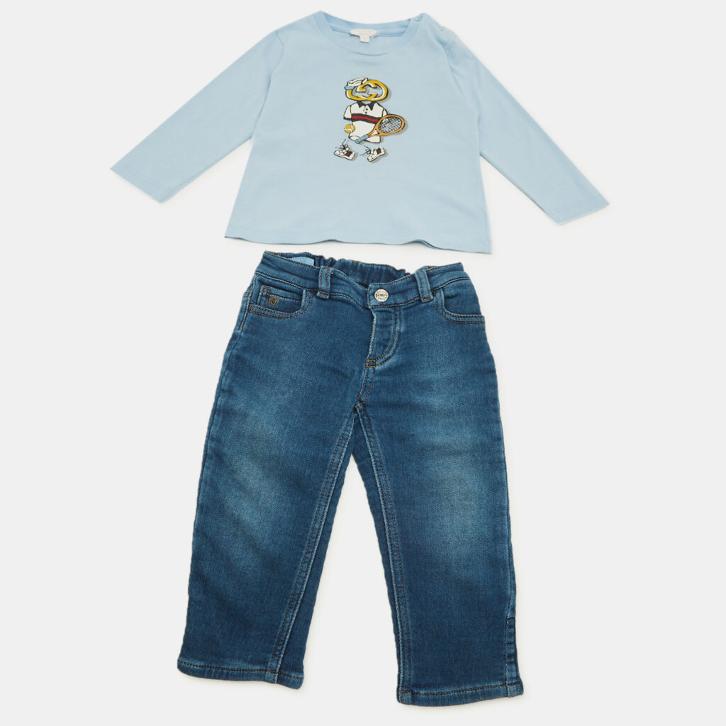 Gucci Kids Blue Printed Jersey and Denim T-Shirt Set 9/12M and 12/18M Gucci Kids Blue Printed Jersey and Denim T-Shirt Set 9/12M and 12/18M