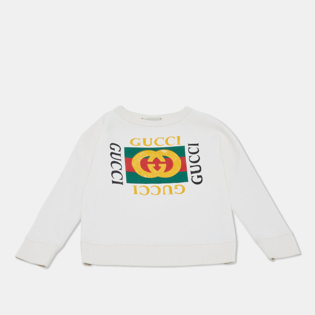 Gucci Kids Cream Logo Print Cotton Sweatshirt 5Y