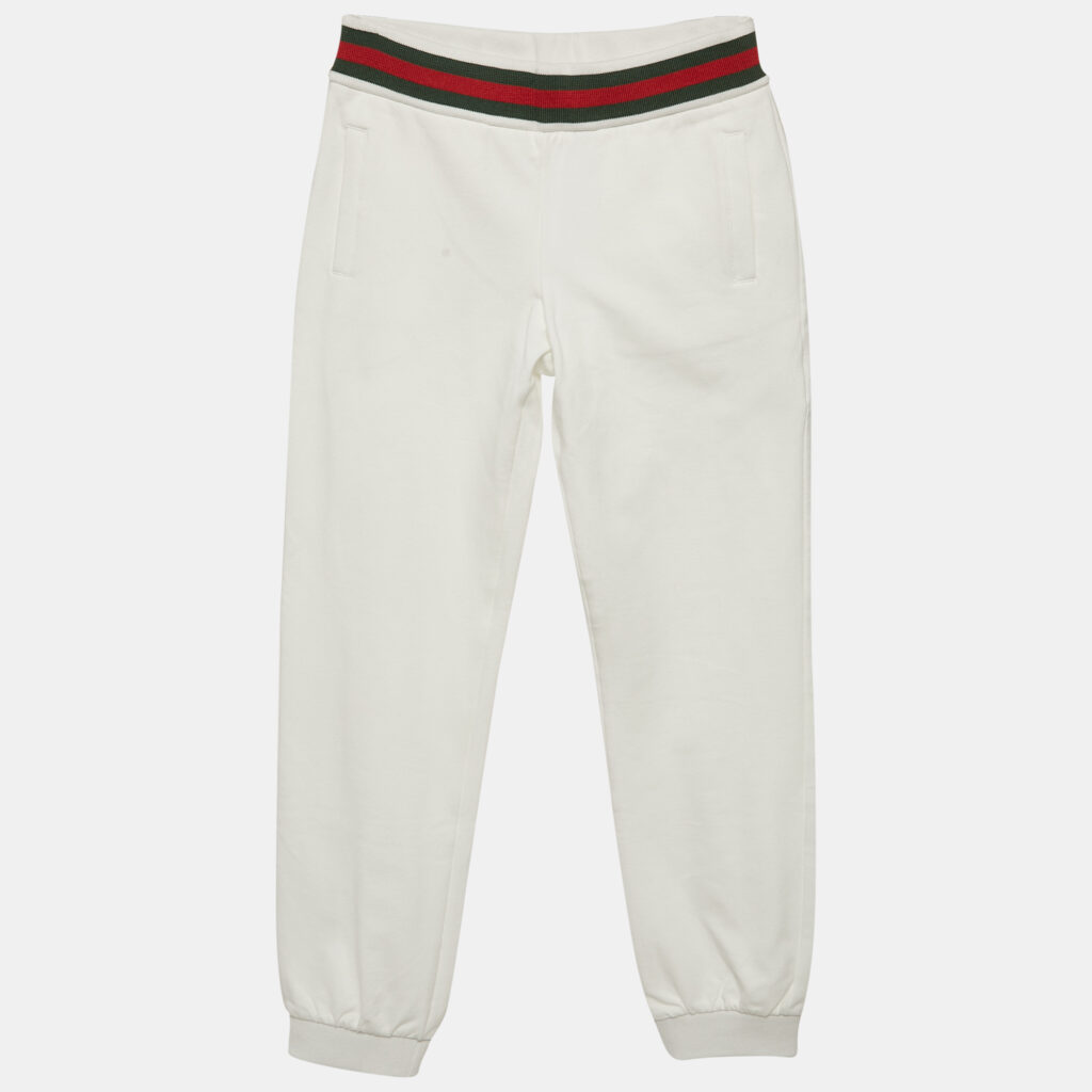 luxury-kids-gucci-used-girls-p1144164-006-1.jpg Gucci Kids White Web Trim Waistband Cotton Joggers 8 Yrs