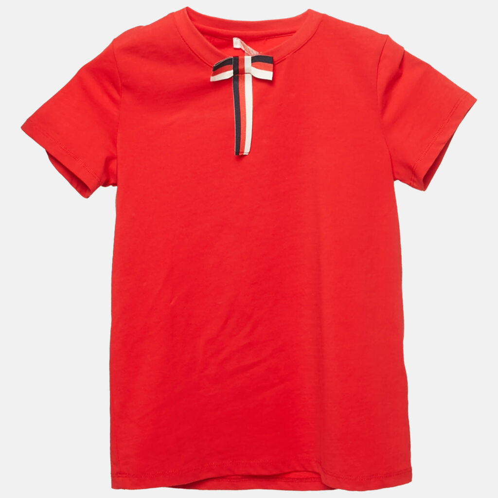 Gucci Kids Red Cotton Bow Detail Crew Neck T-Shirt 8 Yrs