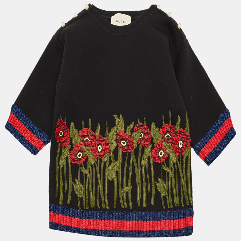 Gucci Kids Black Floral Embroidered Cotton Sweatshirt 6Yrs Gucci Kids Black Floral Embroidered Cotton Sweatshirt 6Yrs