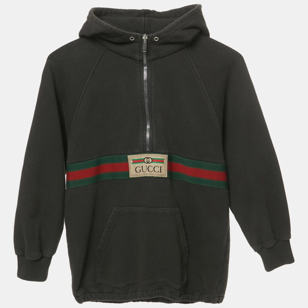 luxury-kids-gucci-used-girls-p1245395-008.jpg Gucci Kids Green Web Trim Cotton Sweatshirt and Sweatpants 8Yrs
