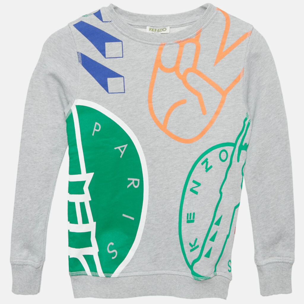 luxury-kids-kenzo-used-boys-p1206126-004-1.jpg Kenzo Kids Grey Printed Cotton Knit Sweatshirt 6Yrs