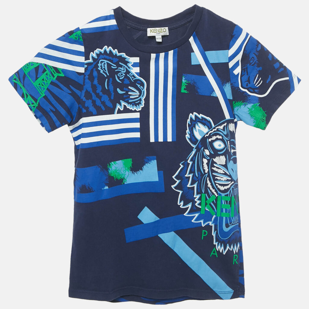Kenzo Kids Navy Blue Printed Short Sleeve Cotton T-Shirt 8Yrs Kenzo Kids Navy Blue Printed Short Sleeve Cotton T-Shirt 8Yrs