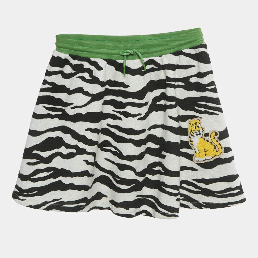 Kenzo Kids Black / White Animal Print Tiger Applique Cotton Skirt 10Yrs