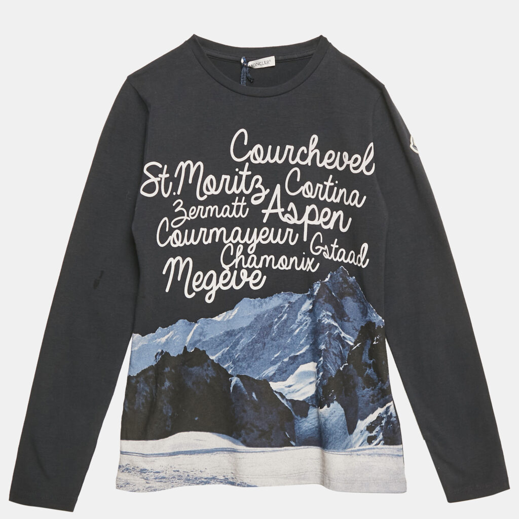 Moncler Kids Navy Blue St Moritz Print Jersey T-Shirt 10 Yrs