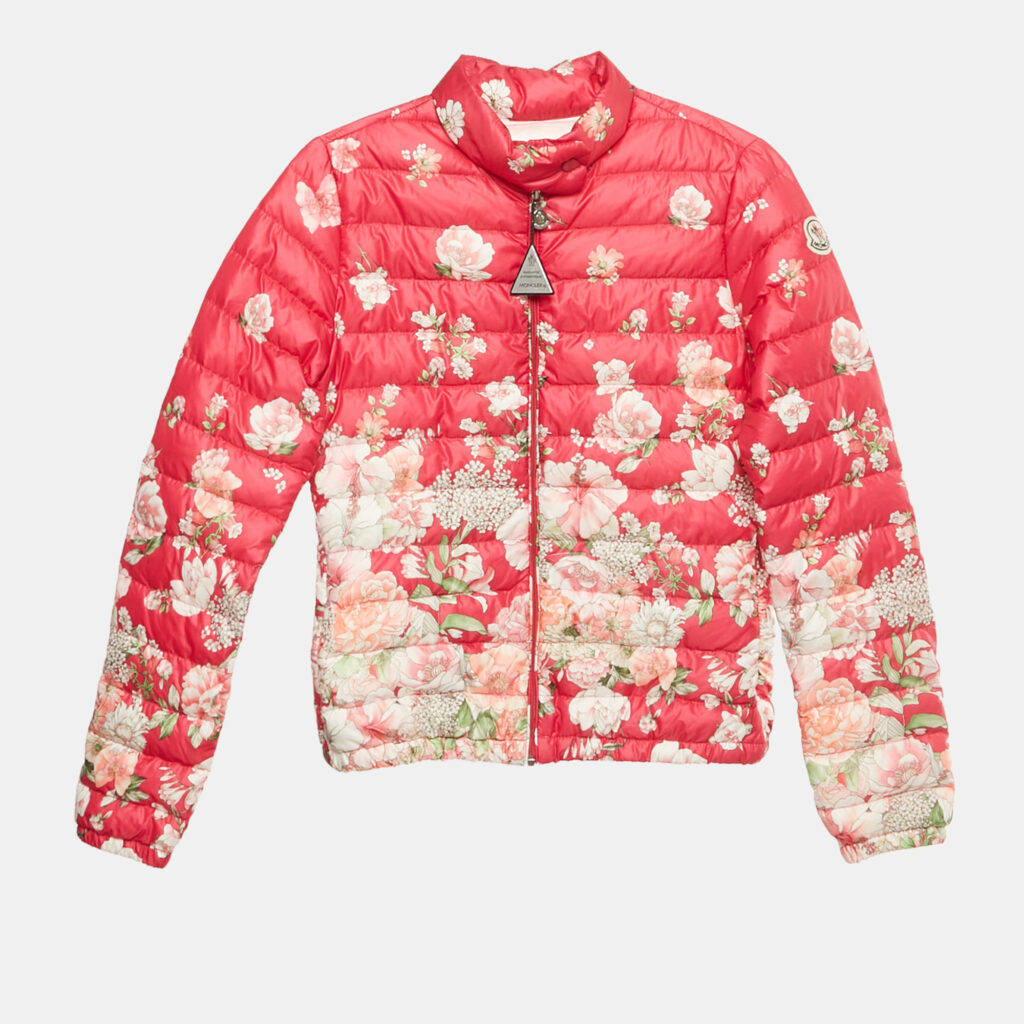 Moncler Kids Pink Floral Print Nylon Puffer Jacket 12Yrs Moncler Kids Pink Floral Print Nylon Puffer Jacket 12Yrs
