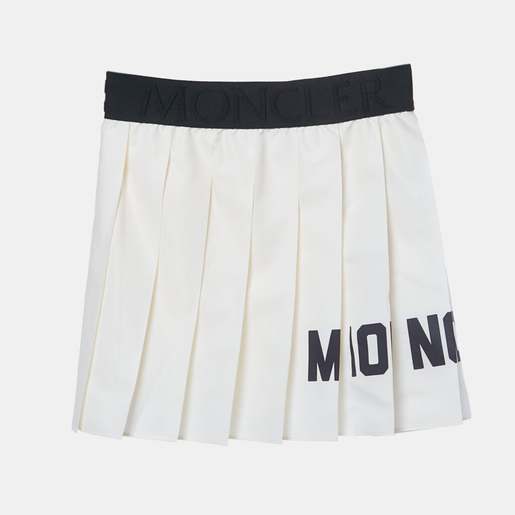 Moncler Kids Cream Logo Waist Trim Synthetic Pleated Skirt 4Yrs