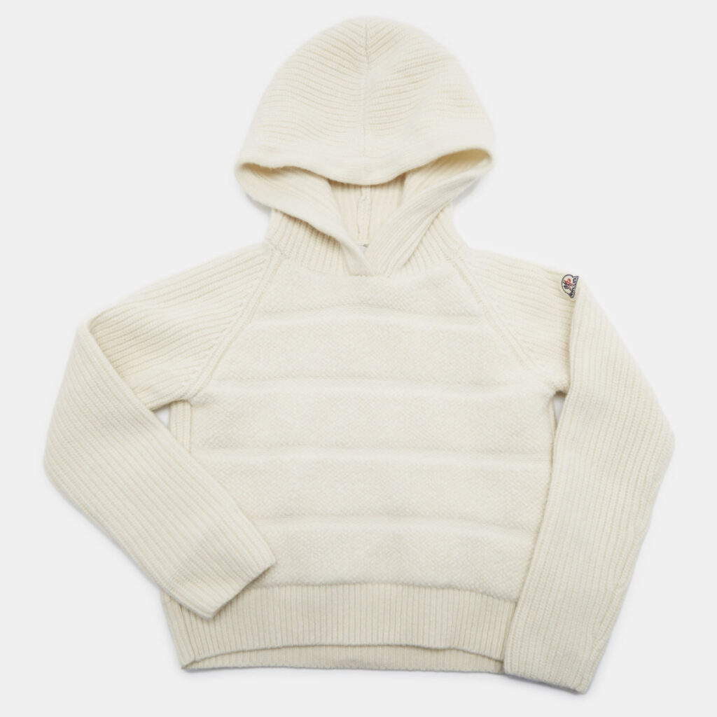 Moncler Kids Cream Wool Rib Knit Hooded Sweater 6Yrs Moncler Kids Cream Wool Rib Knit Hooded Sweater 6Yrs