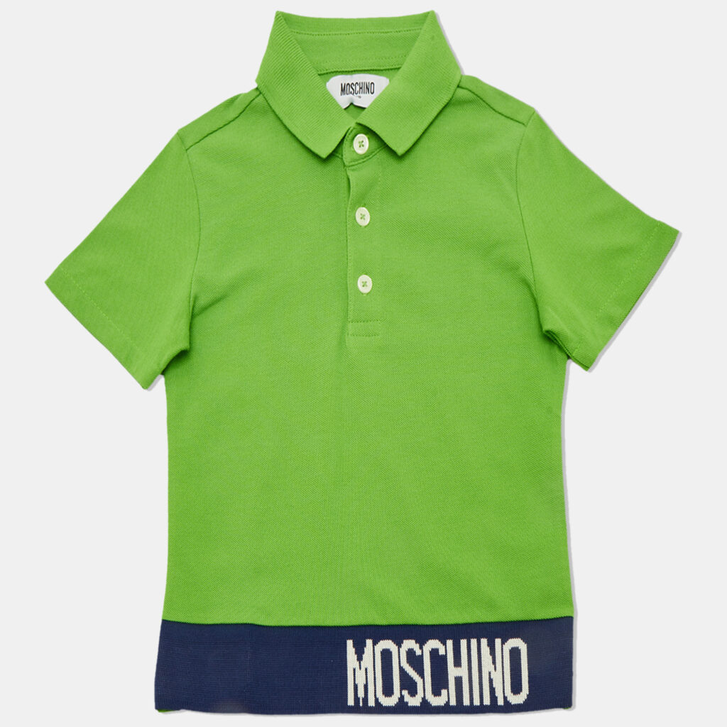 Moschino Kids Green Logo Intarsia Cotton Polo T-Shirt 4 Yrs Moschino Kids Green Logo Intarsia Cotton Polo T-Shirt 4 Yrs