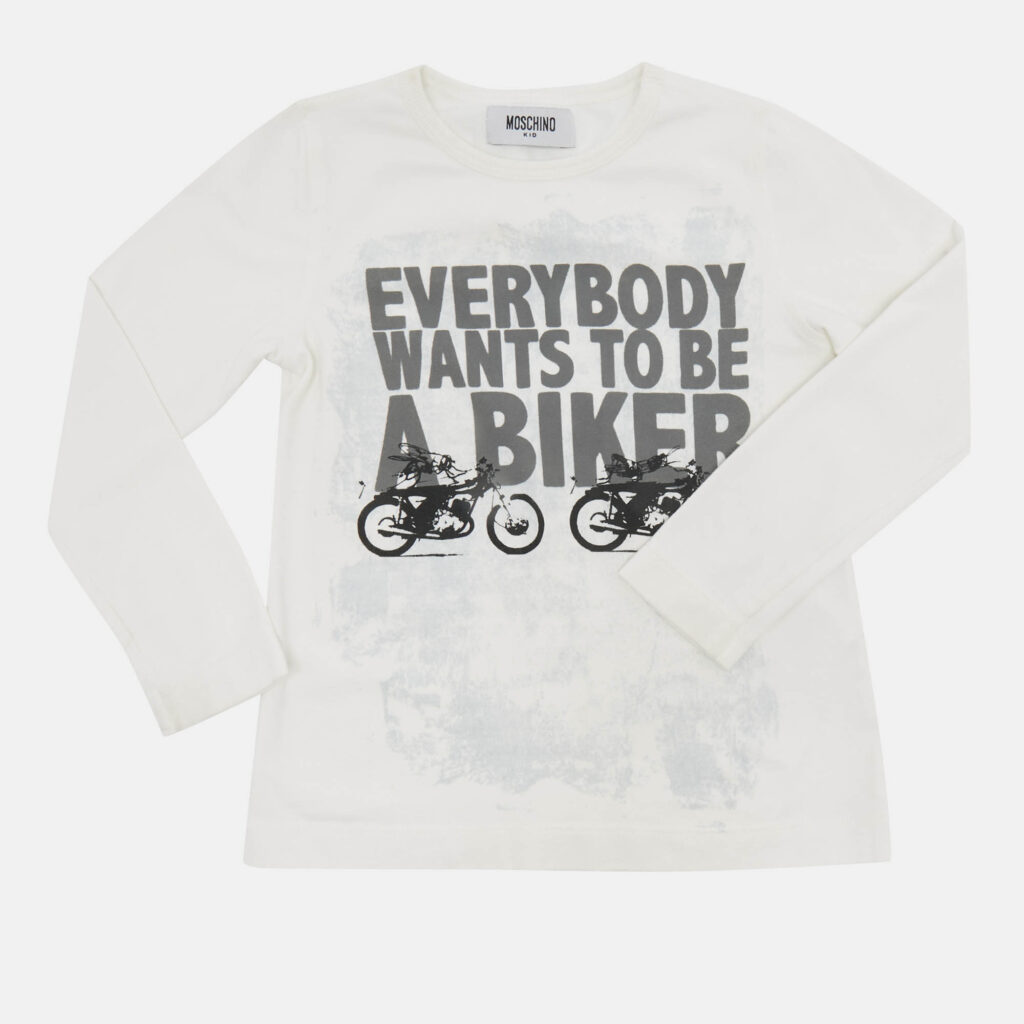 Moschino Kids White Printed Jersey Long Sleeve T-Shirt 4 Yrs Moschino Kids White Printed Jersey Long Sleeve T-Shirt 4 Yrs
