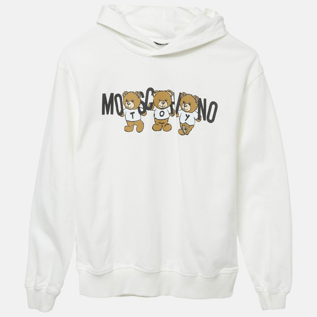 Moschino Teen White Teddy Print Cotton Hoodie 12Yrs
