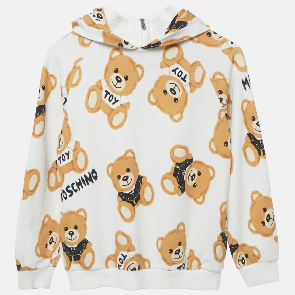 Moschino Kids White Teddy Print Cotton Hoodie 10Yrs Moschino Kids White Teddy Print Cotton Hoodie 10Yrs