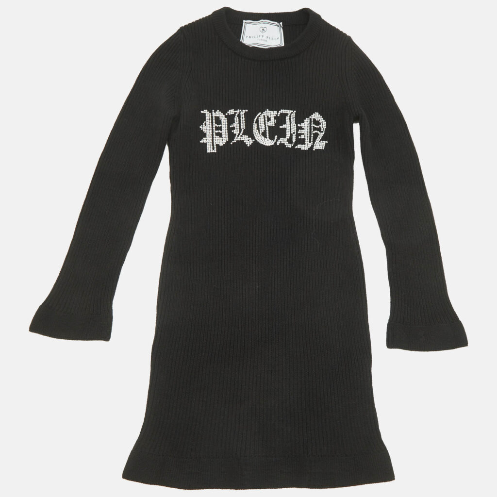 Philipp Plein Junior Black Crystal Rib Knit Day Dress 6Yrs Philipp Plein Junior Black Crystal Rib Knit Day Dress 6Yrs
