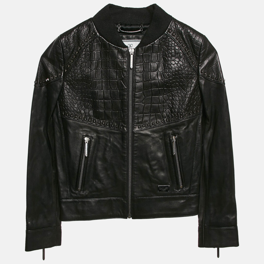 Philipp Plein Junior Black Crocodile Textured Leather Stud Detail Biker Jacket 8 Yrs Philipp Plein Junior Black Crocodile Textured Leather Stud Detail Biker Jacket 8 Yrs