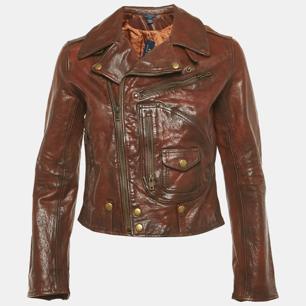 Polo Ralph Lauren Kids Brown Leather Zip-Up Jacket L/12-18 Yrs Polo Ralph Lauren Kids Brown Leather Zip-Up Jacket L/12-18 Yrs