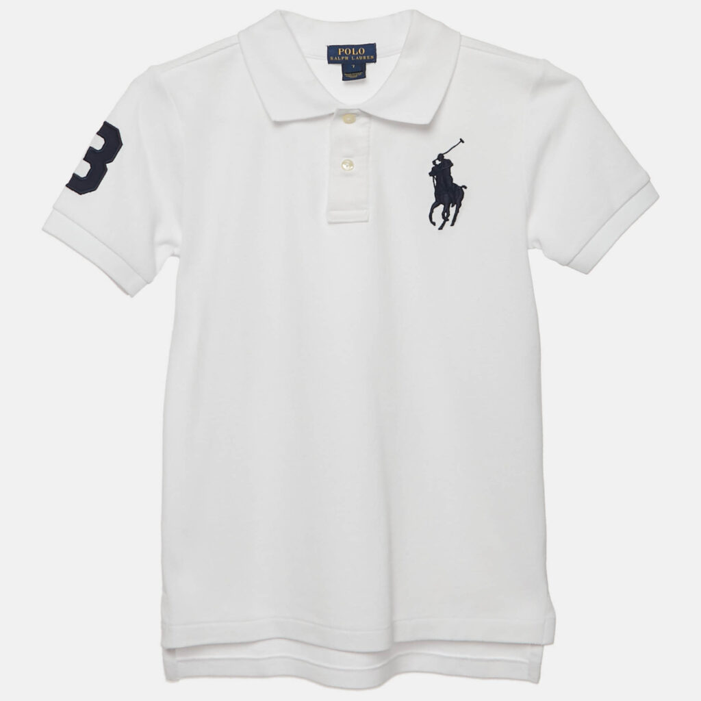 Polo Ralph Lauren Kids White Logo Embroidered Pique Polo T-Shirt 7 Yrs Polo Ralph Lauren Kids White Logo Embroidered Pique Polo T-Shirt 7 Yrs