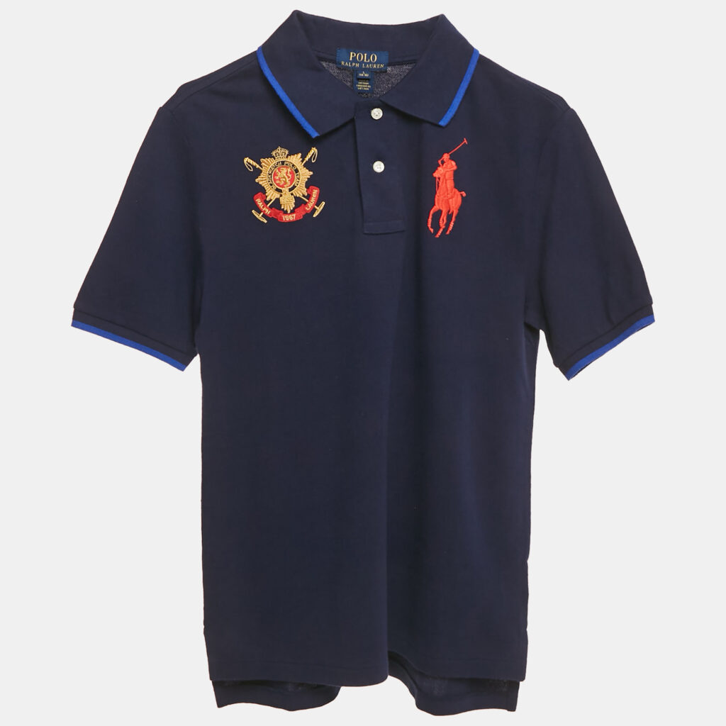 Polo Ralph Lauren Kids Navy Blue Embroidered Crest Cotton Polo T-shirt L (14-16) Yrs Polo Ralph Lauren Kids Navy Blue Embroidered Crest Cotton Polo T-shirt L (14-16) Yrs