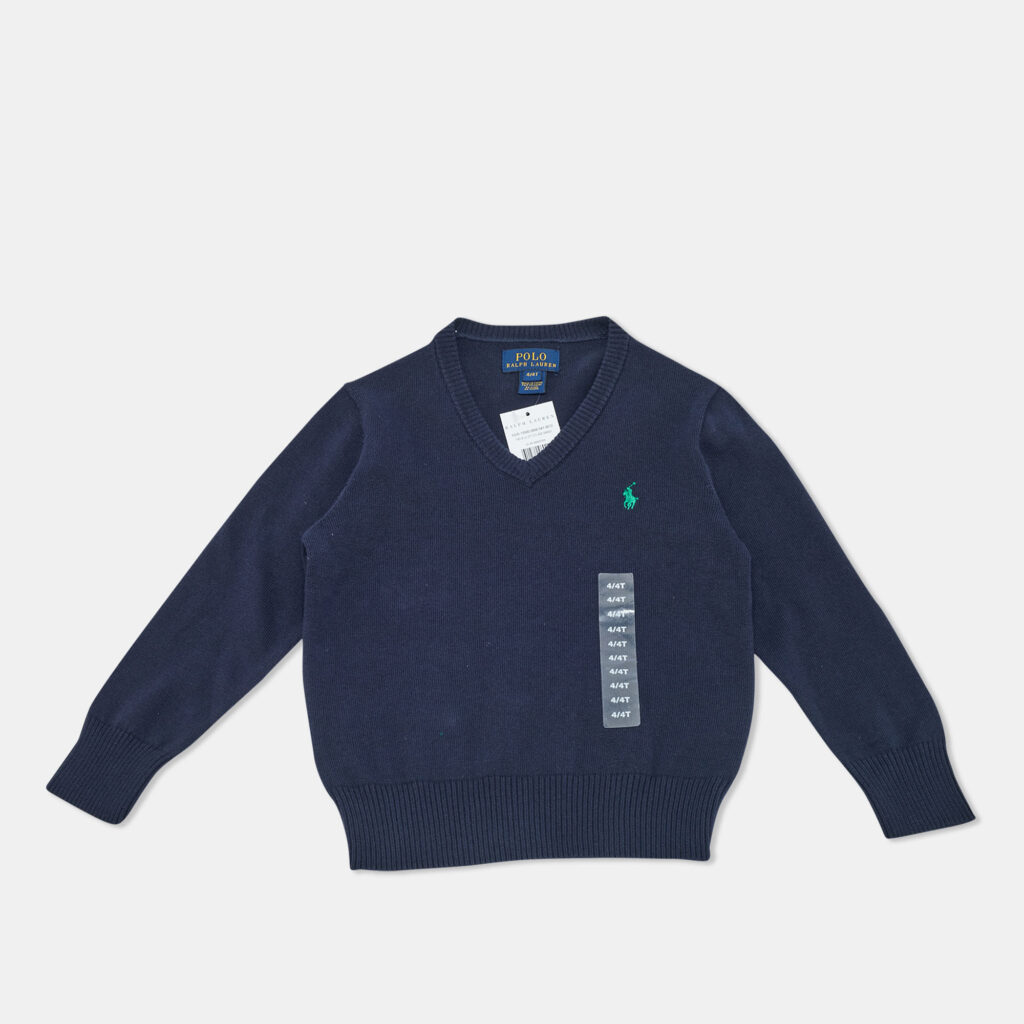Polo Ralph Lauren Navy Blue Cotton Knit V-Neck Sweater 4 Yrs Polo Ralph Lauren Navy Blue Cotton Knit V-Neck Sweater 4 Yrs