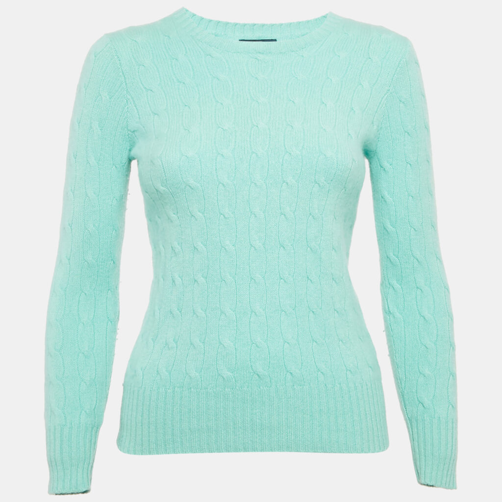 luxury-kids-polo-ralph-lauren-used-girls-p1169462-001-1.jpg Polo Ralph Lauren Kids Mint Green Cable Knit Sweater 10-12 Yrs