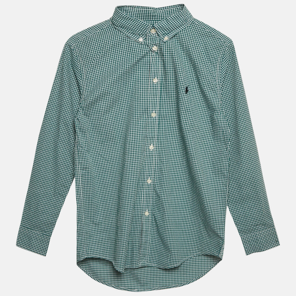 Ralph Lauren Kids Evergreen/White Gingham Cotton Long Sleeve Shirt XL (18-20)