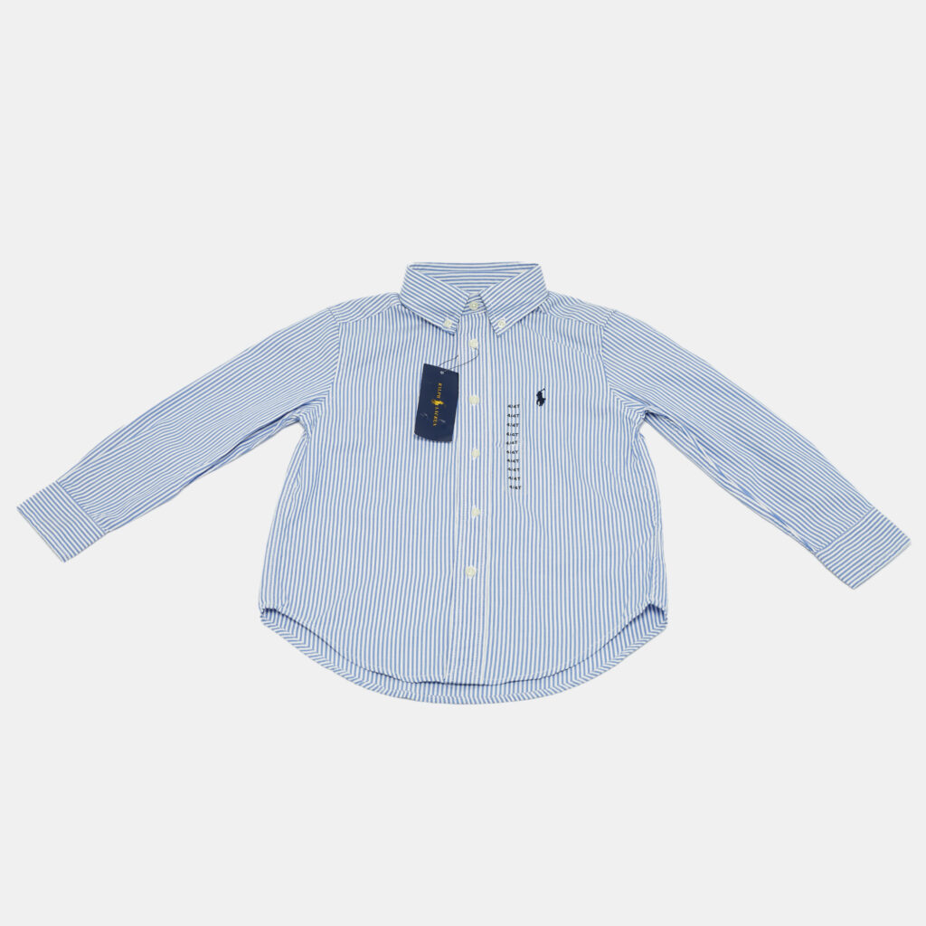 Ralph Lauren White & Blue Striped Cotton Button Front Shirt 4 Yrs