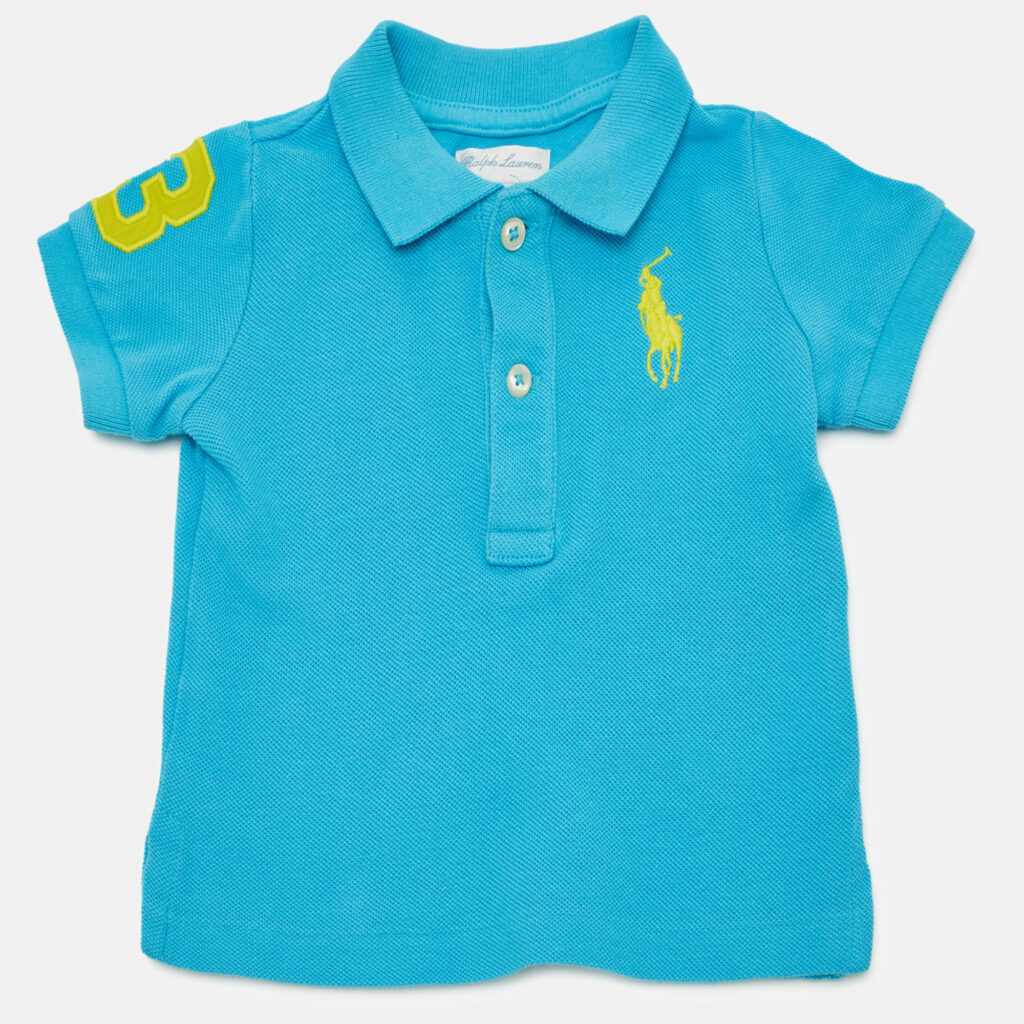Ralph Lauren Kids Blue Embroidered Cotton Polo T-Shirt 3M Ralph Lauren Kids Blue Embroidered Cotton Polo T-Shirt 3M
