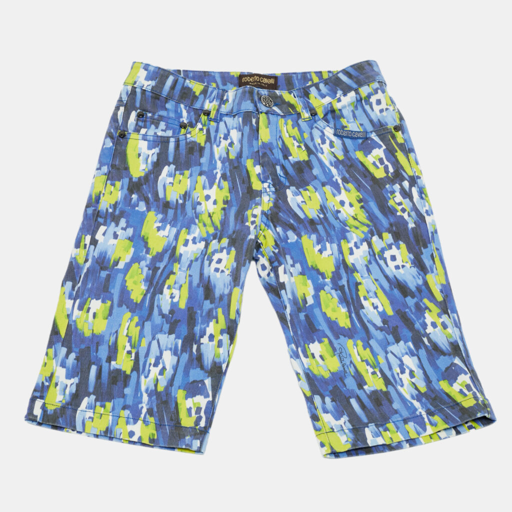 Roberto Cavalli Kids Blue/Yellow Cotton Bermuda Short S/10-12 Yrs Roberto Cavalli Kids Blue/Yellow Cotton Bermuda Short S/10-12 Yrs