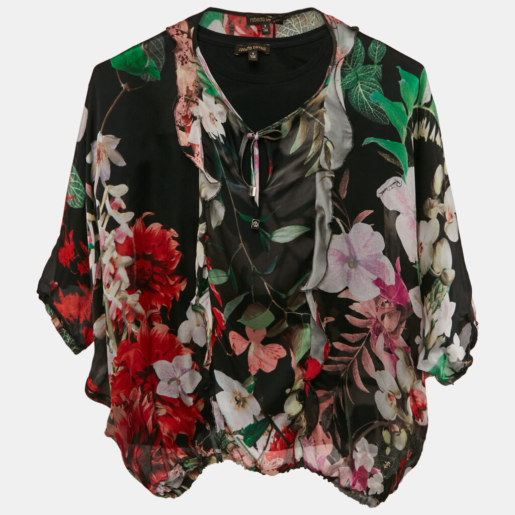 Roberto Cavalli Kids Black Floral Print Silk Top 8 Yrs Roberto Cavalli Kids Black Floral Print Silk Top 8 Yrs