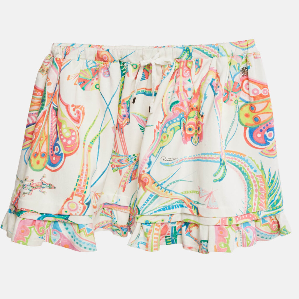 Roberto Cavalli Kids White Printed Cotton Drawstring Skirt 10 Yrs Roberto Cavalli Kids White Printed Cotton Drawstring Skirt 10 Yrs