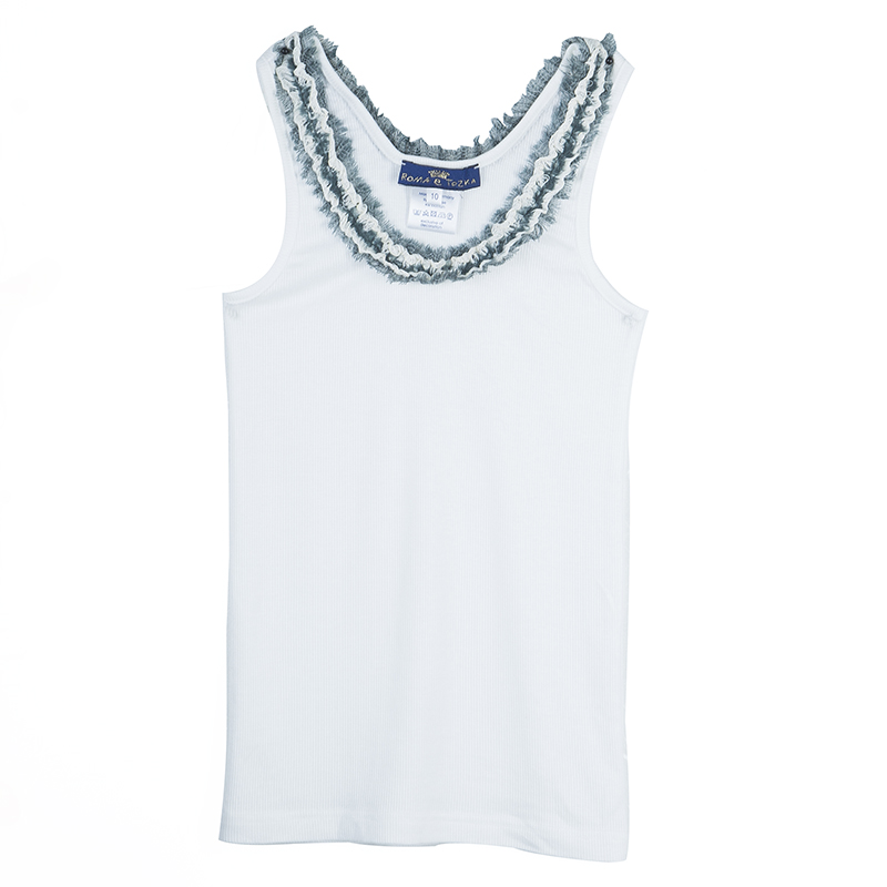 Roma e Tosca White Lace Trim Sleeveless Tshirt 10 Yrs Roma e Tosca White Lace Trim Sleeveless Tshirt 10 Yrs