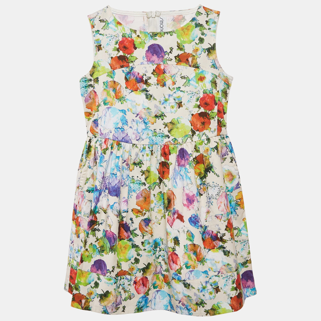 Simonetta Kids Multicolor Floral Print Cotton Sleeveless Dress 6 Yrs