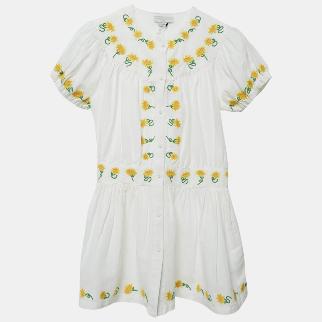 Stella McCartney Kids White Sunflower Embroidered Linen Blend Dress 12 Yrs Stella McCartney Kids White Sunflower Embroidered Linen Blend Dress 12 Yrs