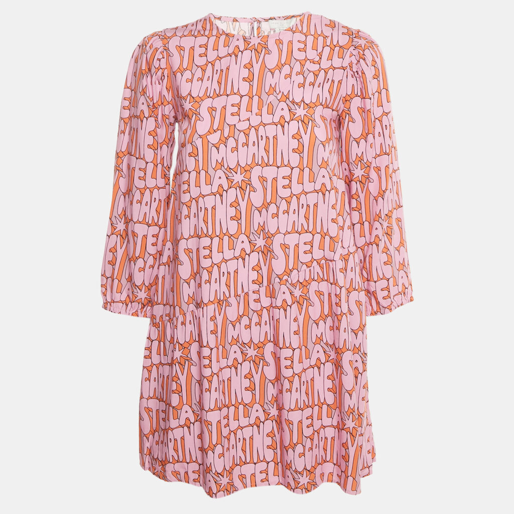 Stella McCartney Kids Pink Logo Printed Viscose Blend Short Dress 12 Yrs Stella McCartney Kids Pink Logo Printed Viscose Blend Short Dress 12 Yrs