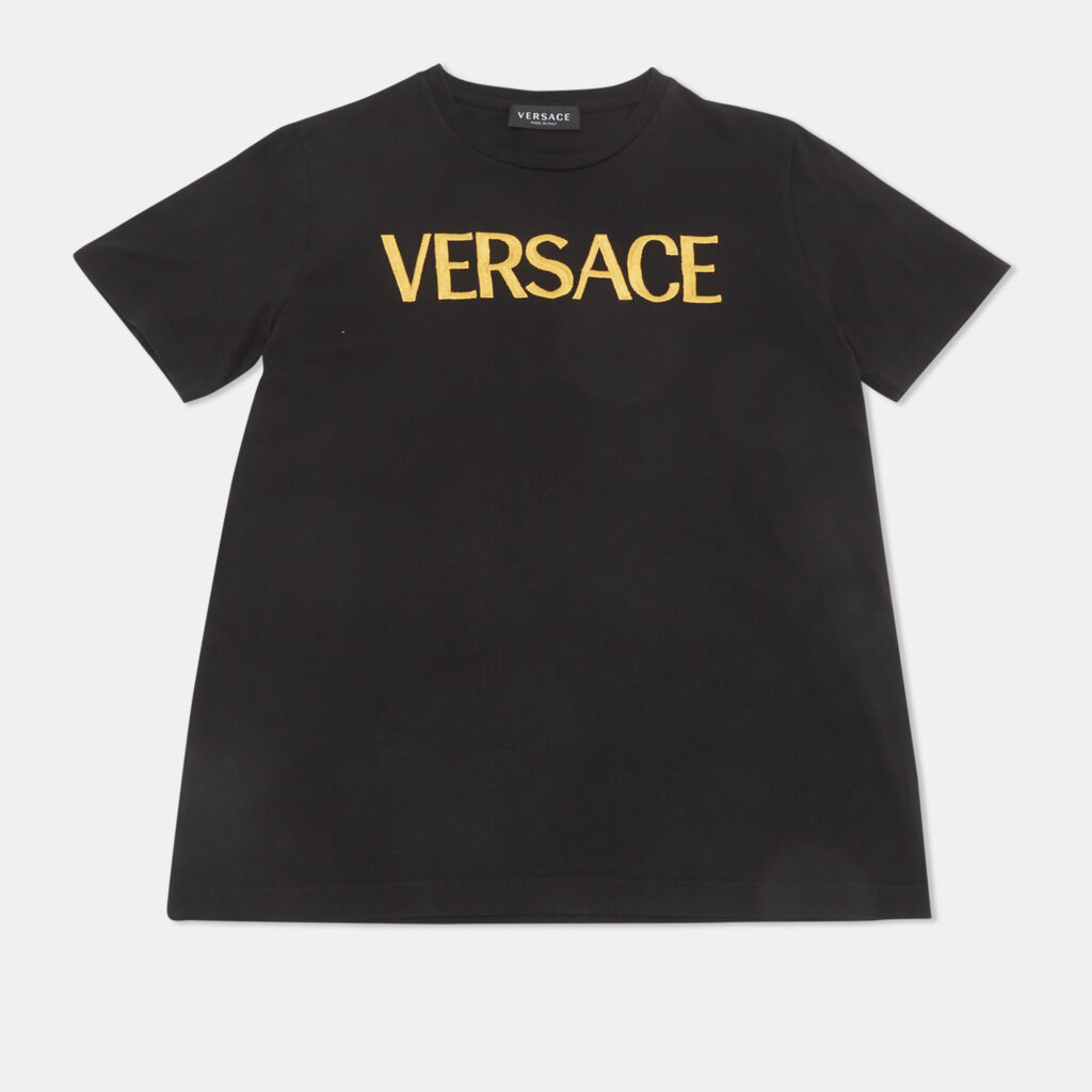 Versace Kids Black Logo Embroidered Cotton T-Shirt 12 Yrs Versace Kids Black Logo Embroidered Cotton T-Shirt 12 Yrs