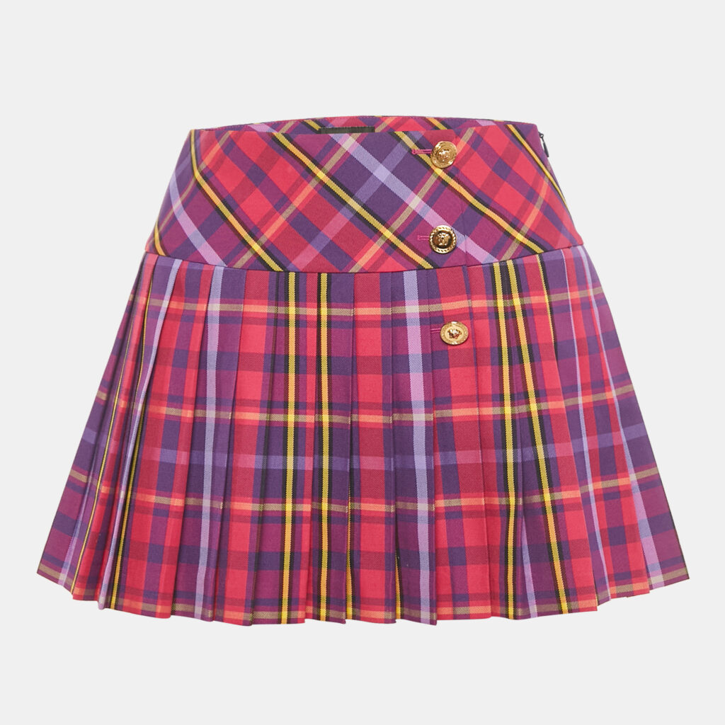 Versace Purple/Multicolor Plaid Cotton Blend Pleated Skirt 10 Yrs Versace Purple/Multicolor Plaid Cotton Blend Pleated Skirt 10 Yrs