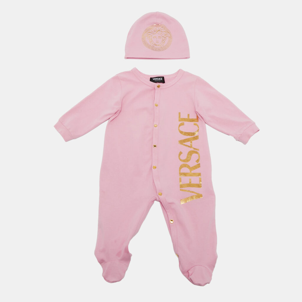 Versace Kids Pink Medusa Print Cotton Onesie Set 0-3M Versace Kids Pink Medusa Print Cotton Onesie Set 0-3M