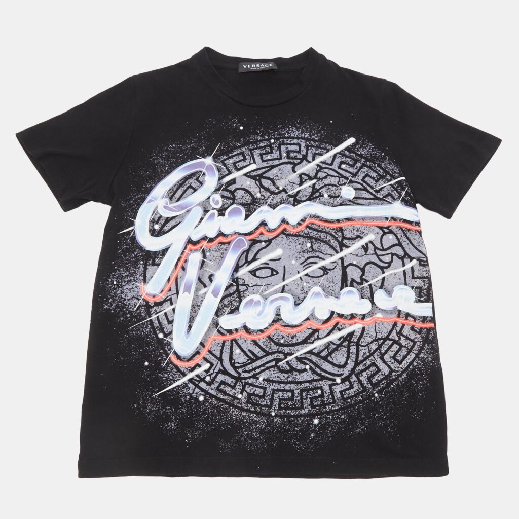 Versace Kids Black Signature Print Cotton T-Shirt 10Yrs