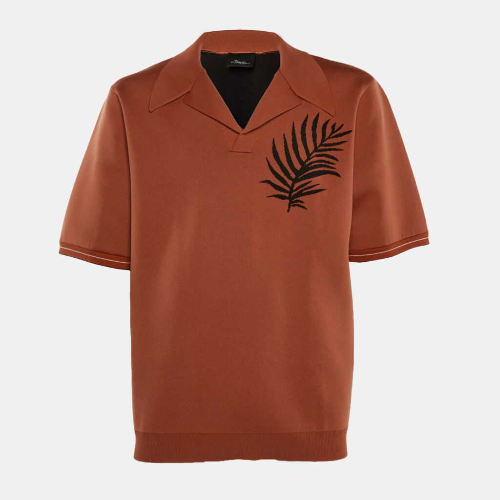 3.1 Phillip Lim Burt Orange Patterned Stretch Knit Shirt L