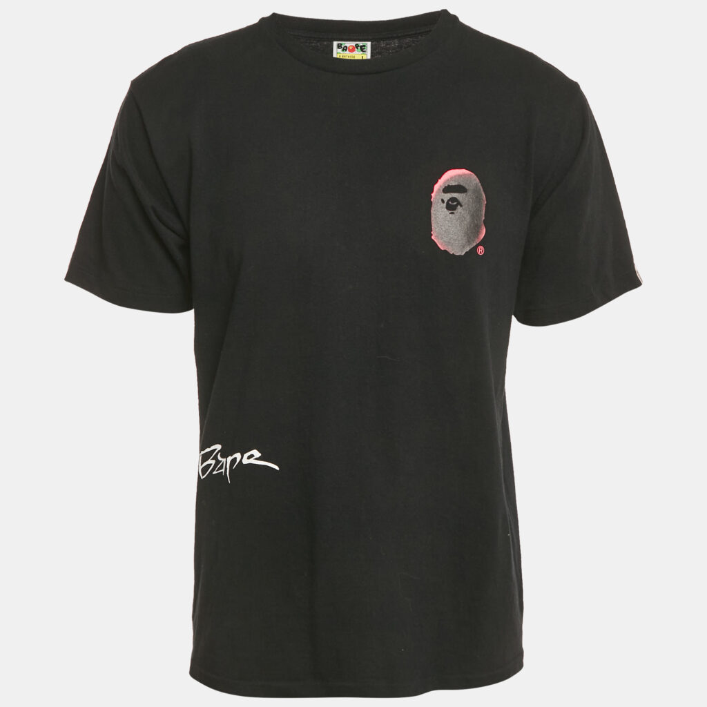 A Bathing Ape Black Back Street Print Cotton T-Shirt L