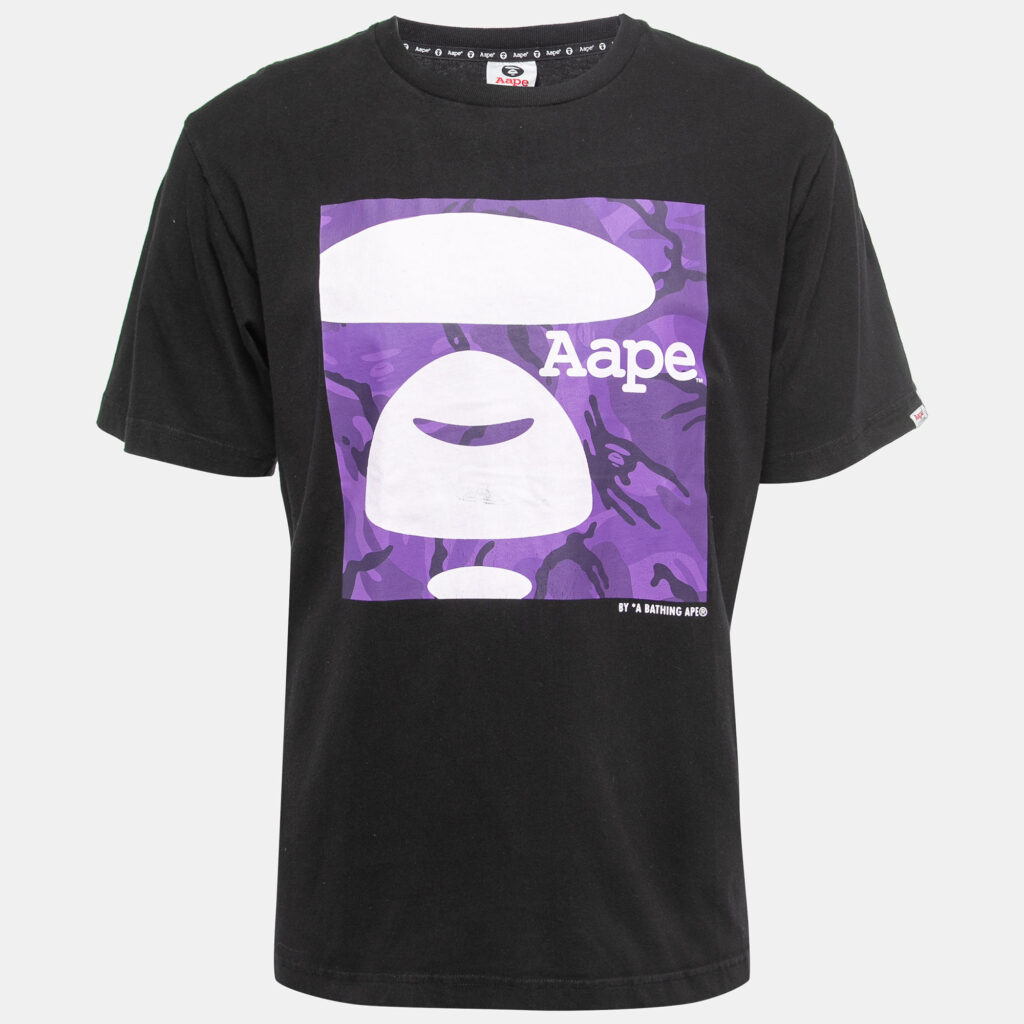 A Bathing Ape Black Logo Print Cotton Crew Neck Half Sleeve T-Shirt XL A Bathing Ape Black Logo Print Cotton Crew Neck Half Sleeve T-Shirt XL