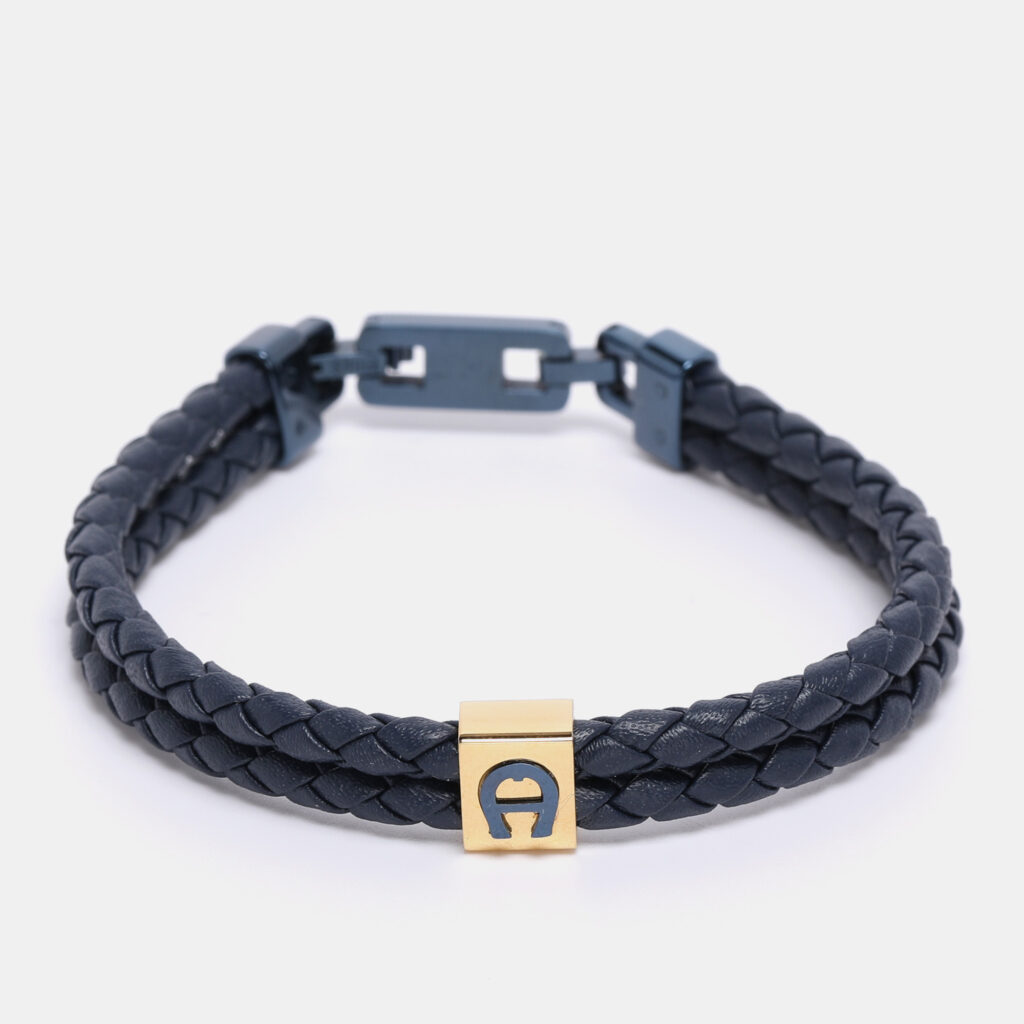 Aigner Navy Blue Leather Logo Cord Bracelet Aigner Navy Blue Leather Logo Cord Bracelet