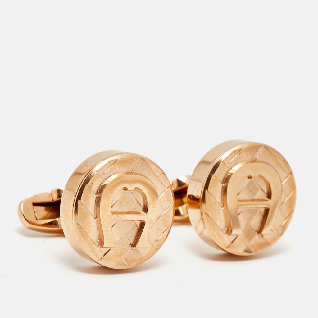 Aigner Logo Rose Gold Tone Cufflinks