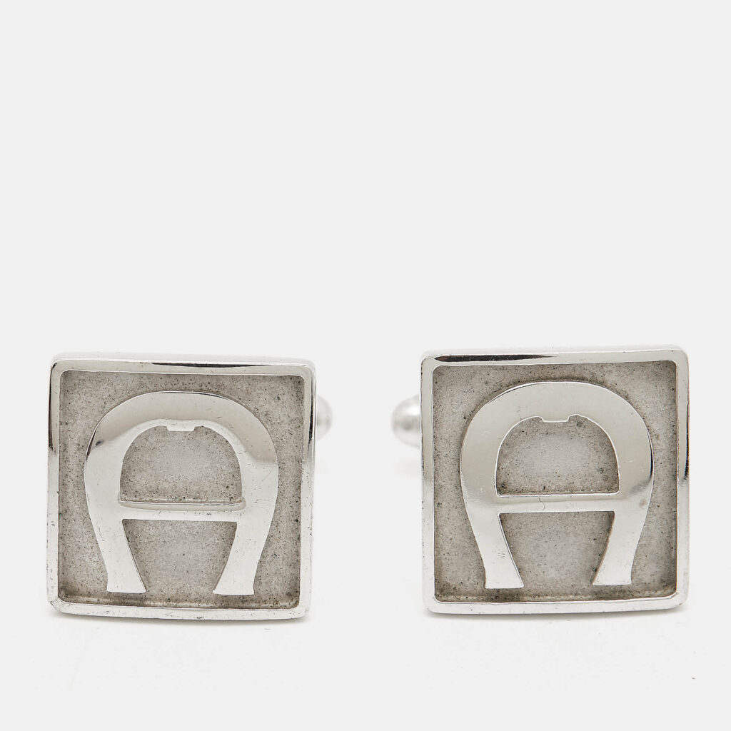 Aigner Logo Silver Tone Cufflinks