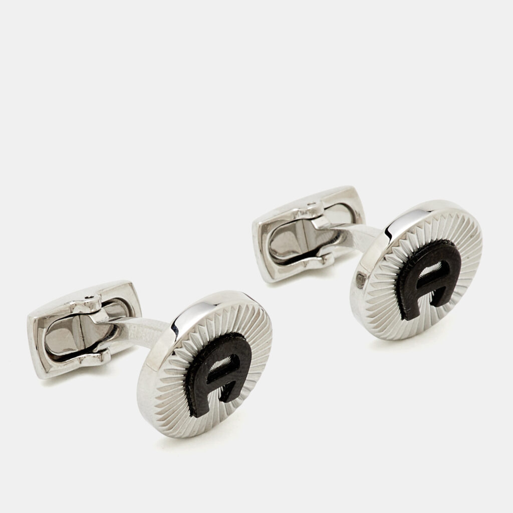 Aigner Logo Ceramic Silver Tone Cufflinks Aigner Logo Ceramic Silver Tone Cufflinks
