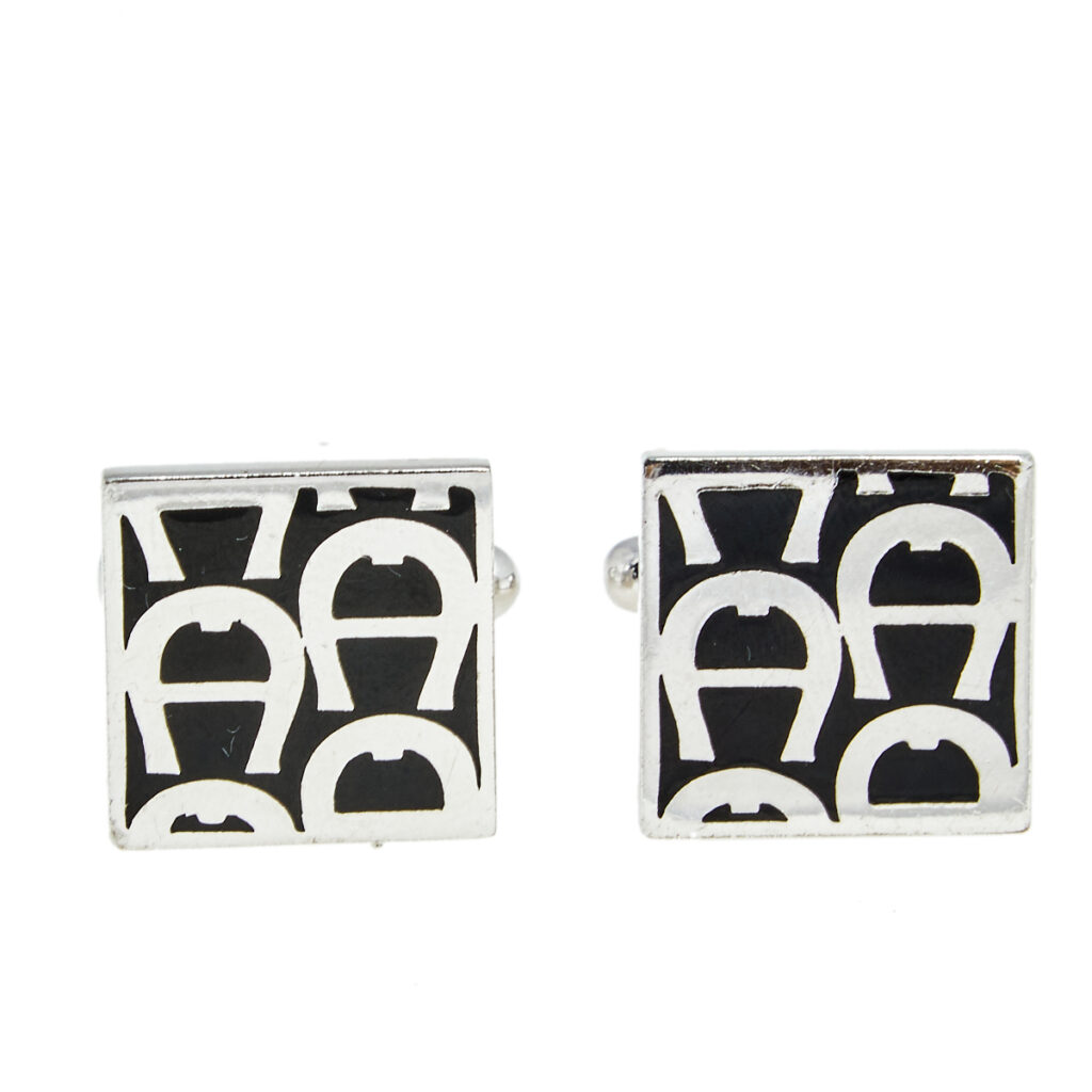 Aigner Black Enamel Logo Square Cufflinks