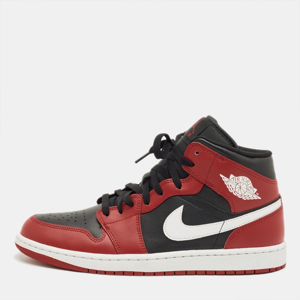 Air Jordans Red Leather Air Jordan 1 High Top Sneakers Size 45