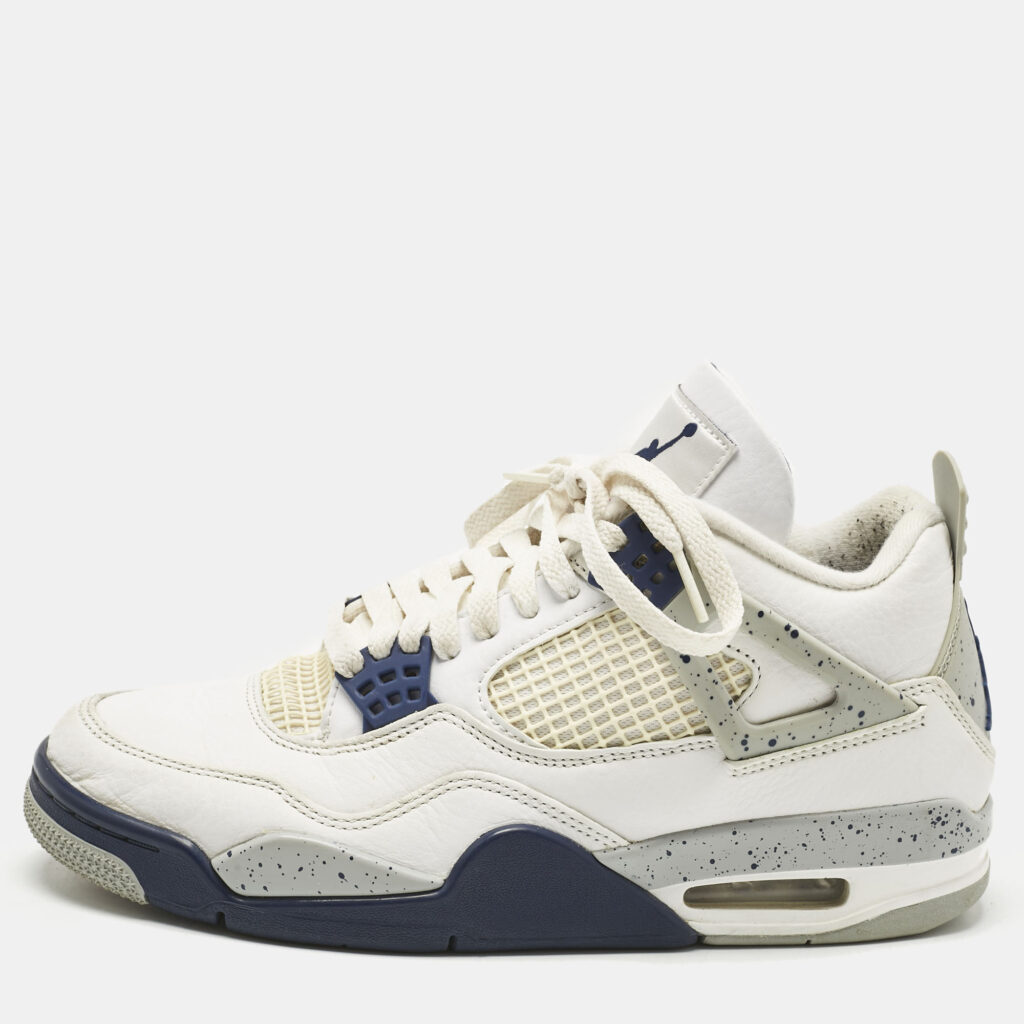 Air Jordans White Leather Jordan 4 Retro Midnight Navy Sneakers Size 41 Air Jordans White Leather Jordan 4 Retro Midnight Navy Sneakers Size 41